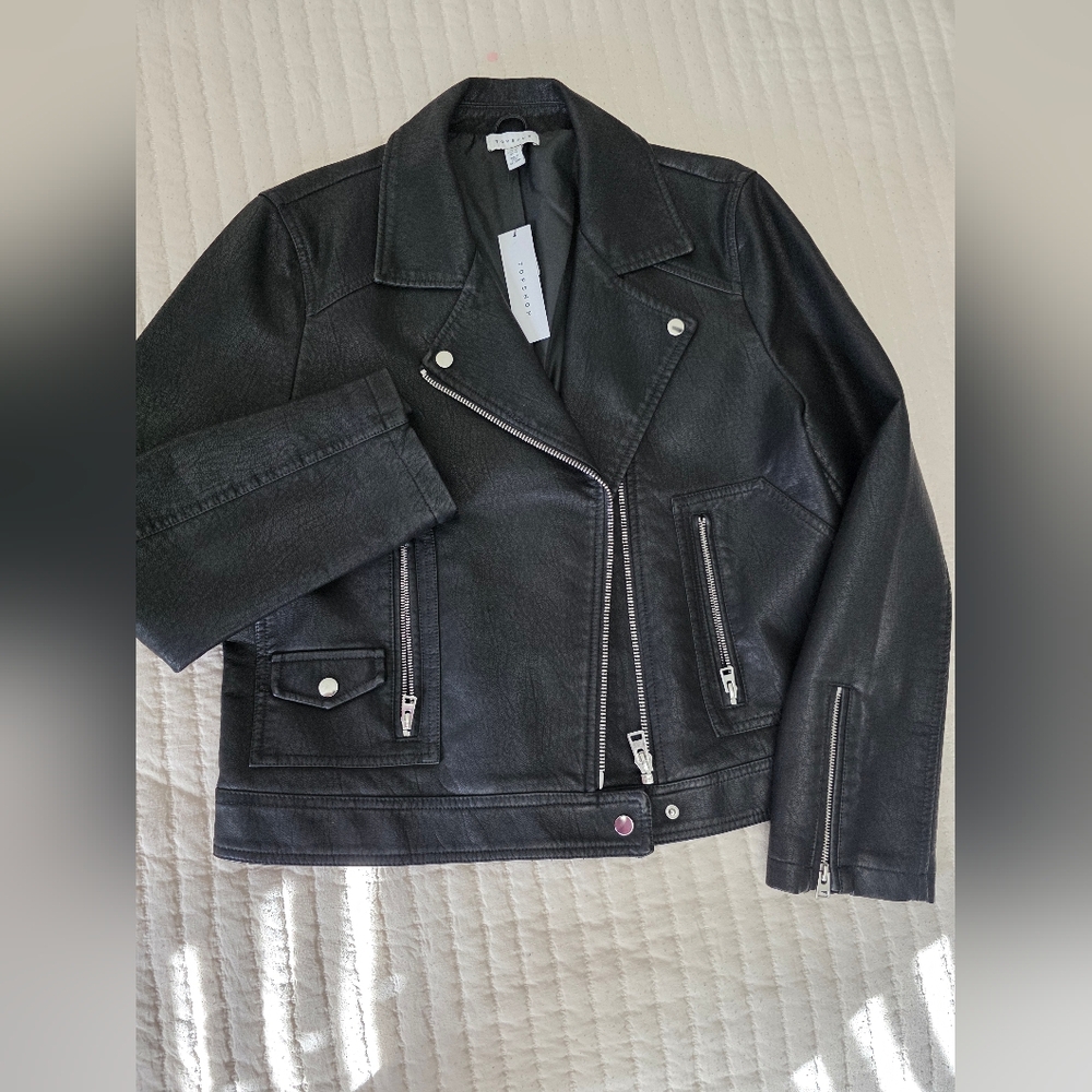 $nwt Black faux leather biker jacket from Topshop